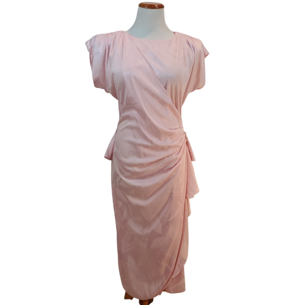 Another Goody Stunning Vintage 1980s 40s Style Elegant Embossed Pink Dress 8